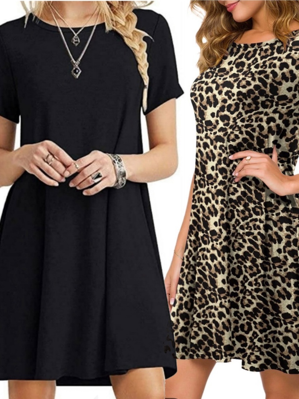 2 Black & Animal Print Bamboo Swing Shirt Dress/Cover-up